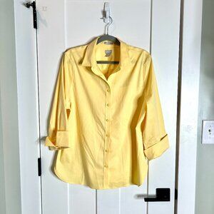 Chico's No-Iron Chic Stretch Butter Yellow Cotton Button Up 3/4 Sleeve Sz 3/18